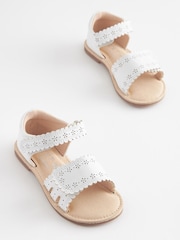 White Wide Fit (G) Adjustable Strap Scallop Sandals - Image 1 of 3