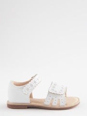 White Wide Fit (G) Adjustable Strap Scallop Sandals - Image 2 of 3