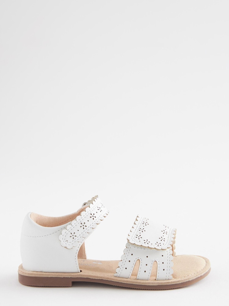 White Wide Fit (G) Adjustable Strap Scallop Sandals - Image 2 of 3