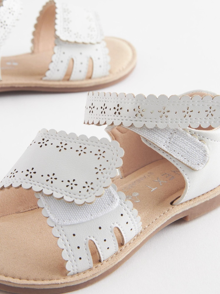 White Wide Fit (G) Adjustable Strap Scallop Sandals - Image 3 of 3