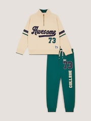 Monsoon Green Slogan Half Zip Sweatshirt & Joggers Set - Image 1 of 3