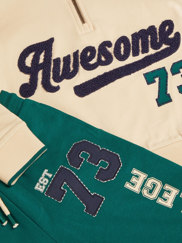 Monsoon Green Slogan Half Zip Sweatshirt & Joggers Set - Image 3 of 3 Monsoon Green Slogan Half Zip Sweatshirt & Joggers Set - Image 3 of 3