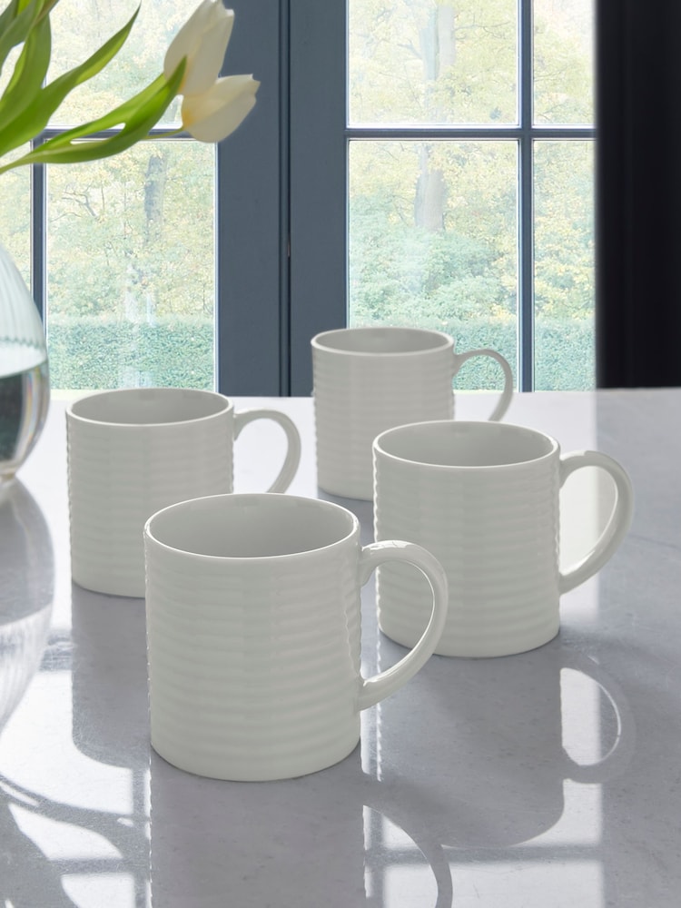 Jasper Conran London White Fluted Set of 4 Mugs - Image 2 of 3