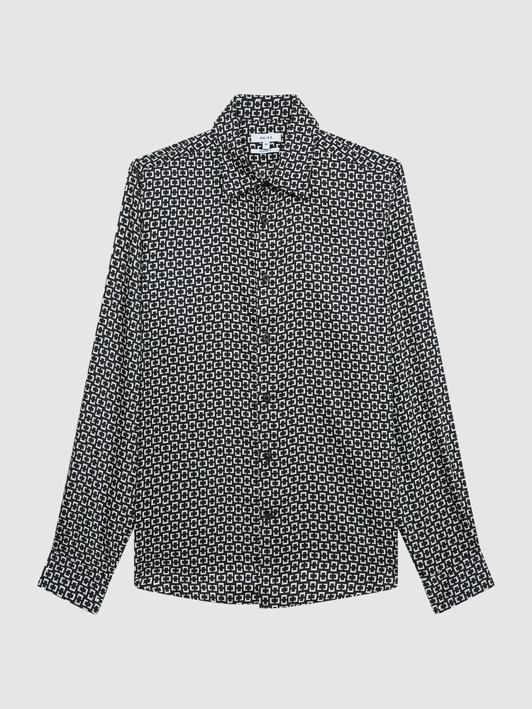 Reiss Black Broco Geo Print Shirt - Image 2 of 7