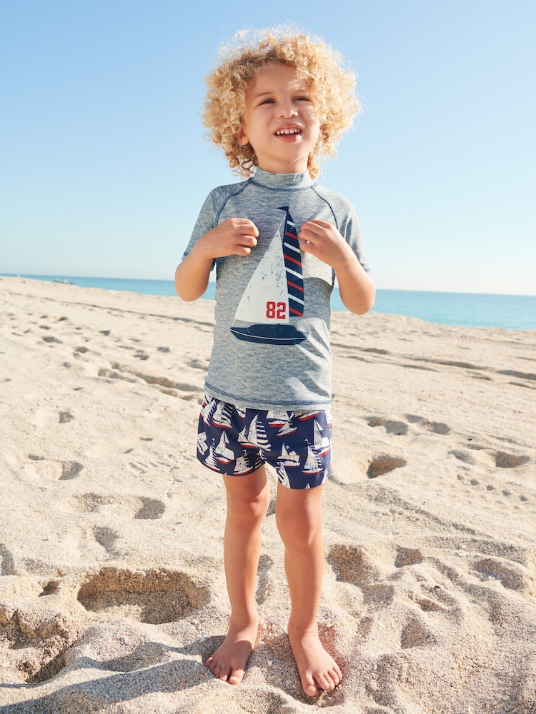 Grey/Navy Blue Boat 2-Piece Rash Vest And Shorts Set (3mths-7yrs) - Image 2 of 6 Grey/Navy Blue Boat 2-Piece Rash Vest And Shorts Set (3mths-7yrs) - Image 2 of 6