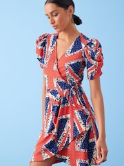 Red/Navy Blue Coronation British Short Sleeve Tea Dress - Image 1 of 5