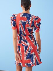 Red/Navy Blue Coronation British Short Sleeve Tea Dress - Image 3 of 5