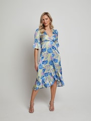 Chi Chi London Yellow Tie Front Floral Print Midi Dress - Image 1 of 4