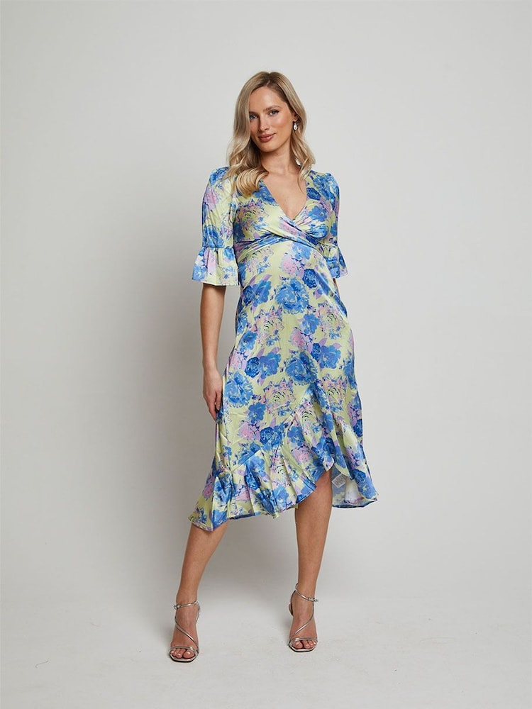 Chi Chi London Yellow Tie Front Floral Print Midi Dress - Image 1 of 4