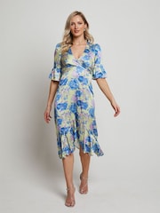 Chi Chi London Yellow Tie Front Floral Print Midi Dress - Image 3 of 4