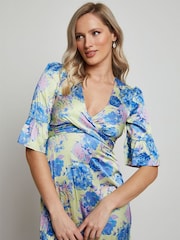 Chi Chi London Yellow Tie Front Floral Print Midi Dress - Image 4 of 4
