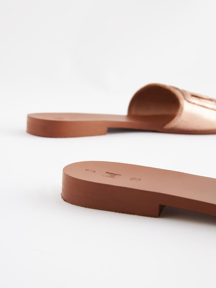 Rose Gold Premium Leather Flat Cut Out Detail Mule Sandals - Image 7 of 8