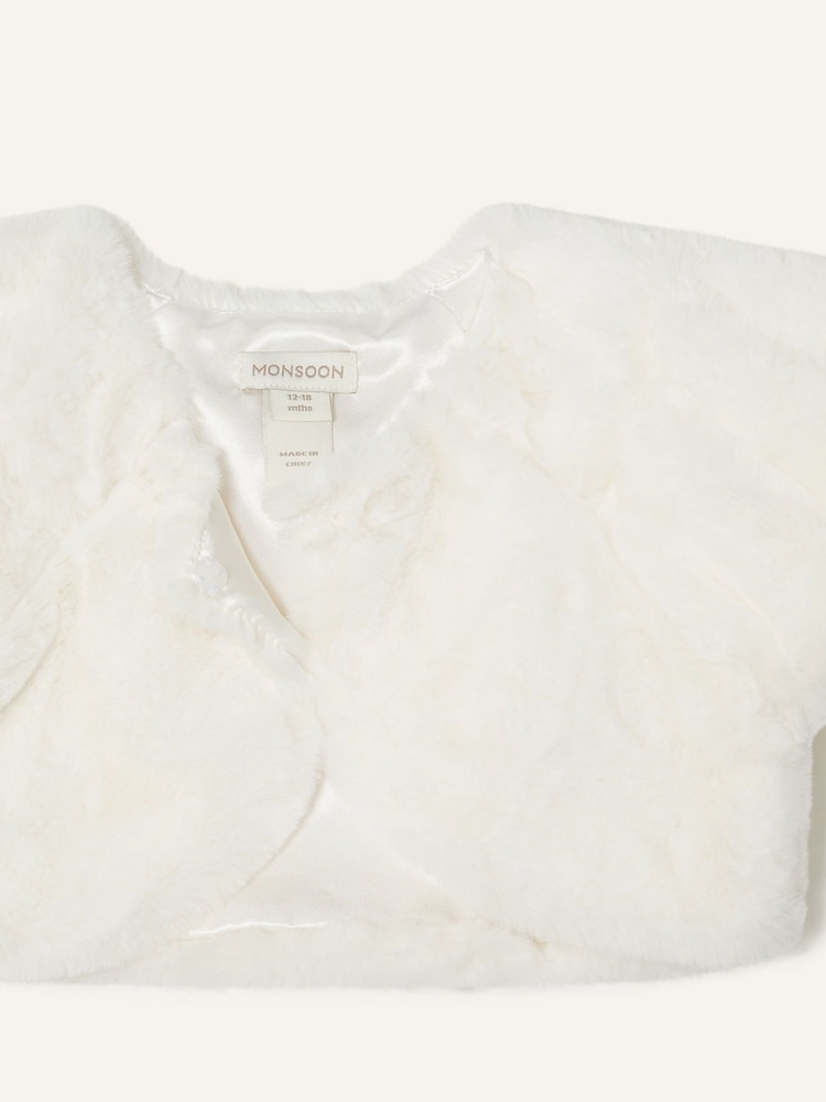 Monsoon Natural Baby Faux Fur Shrug - Image 2 of 2 Monsoon Natural Baby Faux Fur Shrug - Image 2 of 2