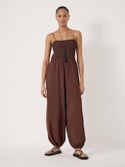 Hush Brown Vita Strappy Air Flow Bubble Hem Jumpsuit - Image 1 of 5