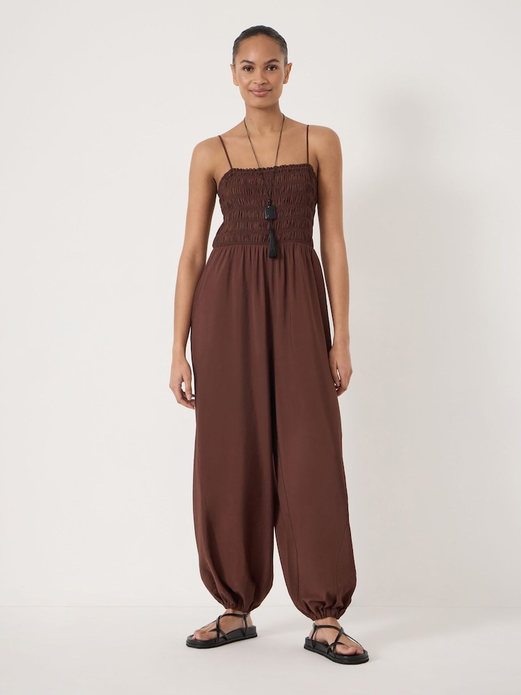 Hush Brown Vita Strappy Air Flow Bubble Hem Jumpsuit - Image 1 of 5 Hush Brown Vita Strappy Air Flow Bubble Hem Jumpsuit - Image 1 of 5