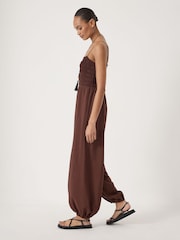 Hush Brown Vita Strappy Air Flow Bubble Hem Jumpsuit - Image 4 of 5