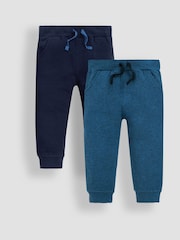 JoJo Maman Bébé Navy Blue & Indigo Blue 100% Cotton Joggers 2 Pack - Image 1 of 6