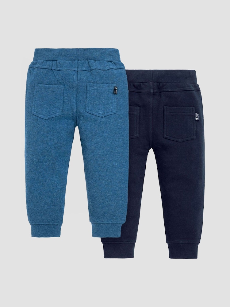 JoJo Maman Bébé Navy Blue & Indigo Blue 100% Cotton Joggers 2 Pack - Image 2 of 6