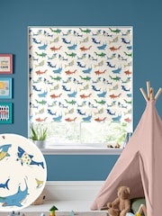 Cath Kidston Cream Kids Summer Sharks Made To Measure Roman 100% Cotton Blinds - Image 1 of 6