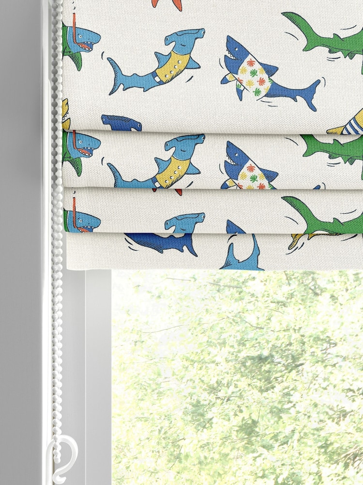 Cath Kidston Cream Kids Summer Sharks Made To Measure Roman 100% Cotton Blinds - Image 2 of 6