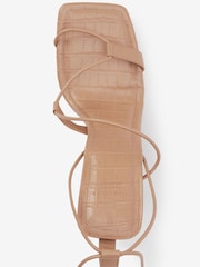 Mink Brown Signature Leather Strappy Square Toe Heels - Image 5 of 6