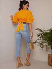Chi Chi London Orange Ring Front Puff Sleeve Top - Image 2 of 4