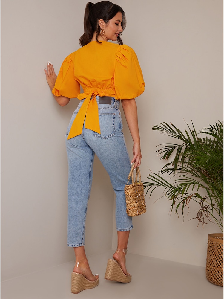 Chi Chi London Orange Ring Front Puff Sleeve Top - Image 2 of 4