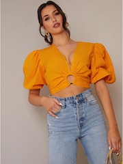Chi Chi London Orange Ring Front Puff Sleeve Top - Image 3 of 4
