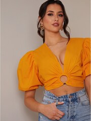 Chi Chi London Orange Ring Front Puff Sleeve Top - Image 4 of 4