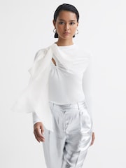 Reiss White Mabel Long Sleeve Bow T-Shirt - Image 3 of 6