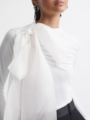 Reiss White Mabel Long Sleeve Bow T-Shirt - Image 4 of 6