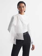 Reiss White Mabel Long Sleeve Bow T-Shirt - Image 5 of 6