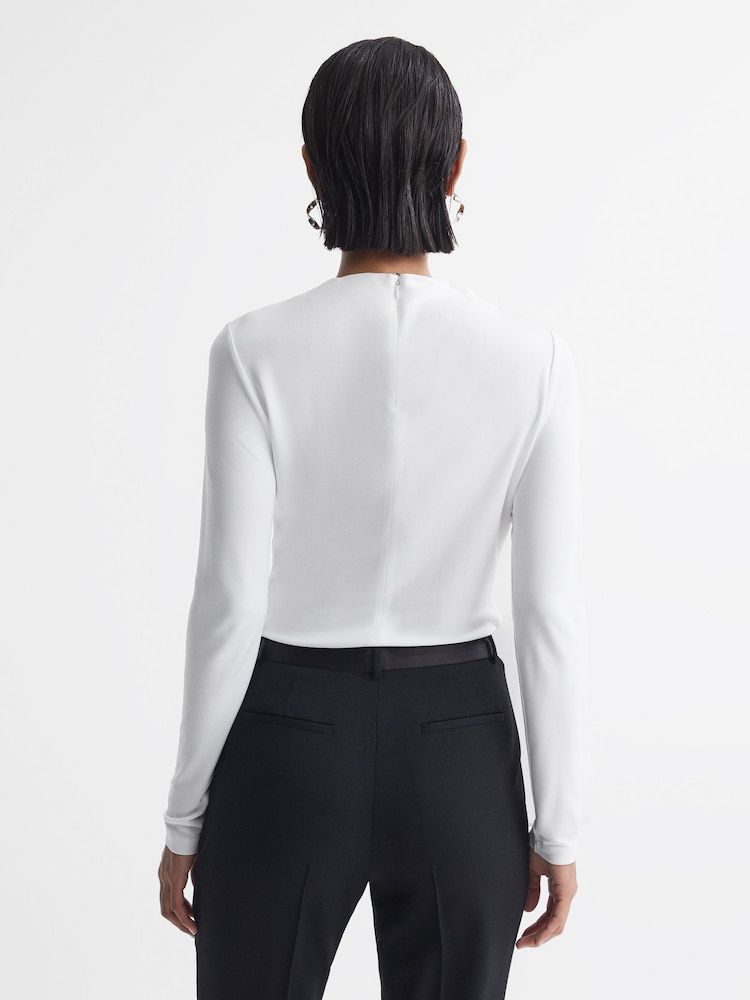 Reiss White Mabel Long Sleeve Bow T-Shirt - Image 6 of 6