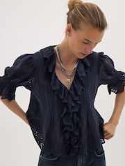 Hush Blue Koa Cotton Broderie Blouse - Image 1 of 6