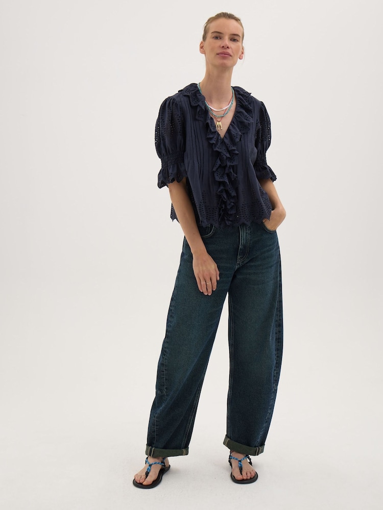 Hush Blue Koa Cotton Broderie Blouse - Image 2 of 6 Hush Blue Koa Cotton Broderie Blouse - Image 2 of 6