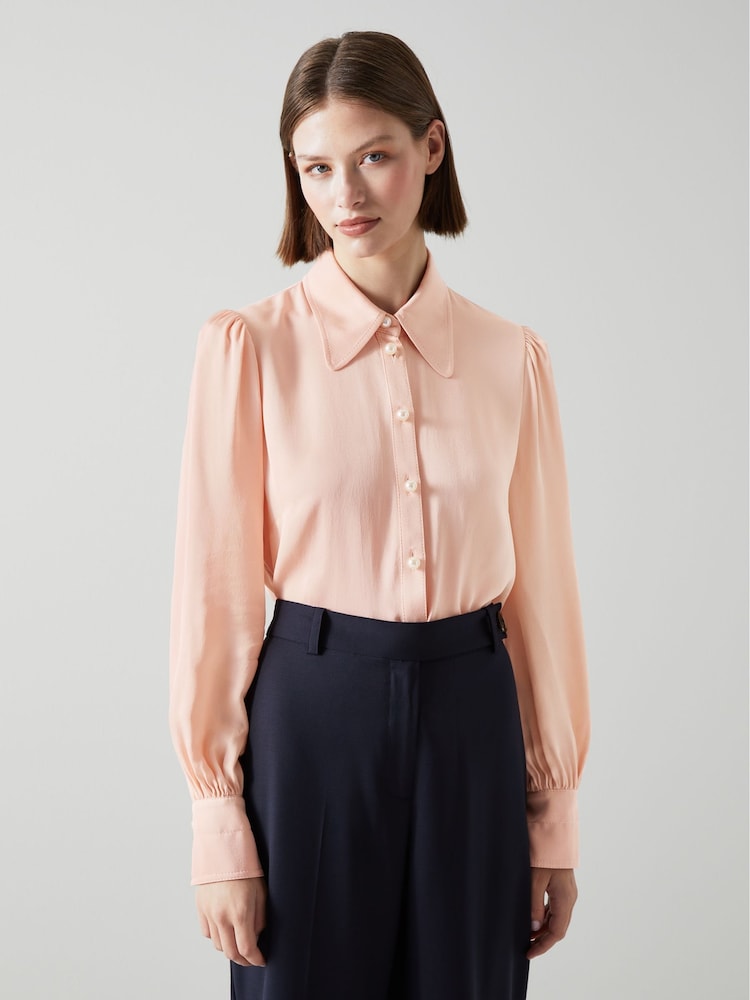 LK Bennett Pink Sonya Crepe Blouse - Image 1 of 4 LK Bennett Pink Sonya Crepe Blouse - Image 1 of 4