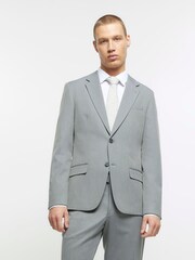 River Island Grey Skinny 100% Cotton Twill Suit Jacket - Image 1 of 5