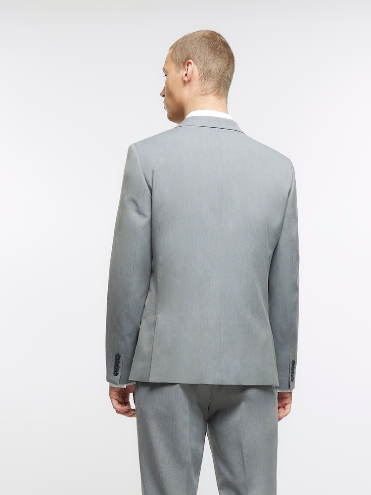 River Island Grey Skinny 100% Cotton Twill Suit Jacket - Image 2 of 5