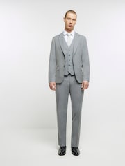 River Island Grey Skinny 100% Cotton Twill Suit Jacket - Image 3 of 5