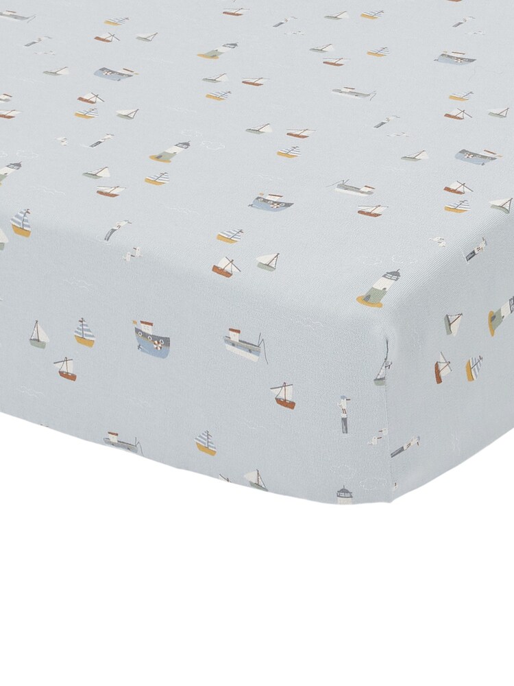 Little Dutch Blue Junior Sailors Bay 100% Cotton Fitted Sheet - Image 2 of 2