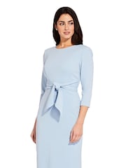 Adrianna Papell Blue Knit Crepe Tie Waist Sheath Dress - Image 1 of 3