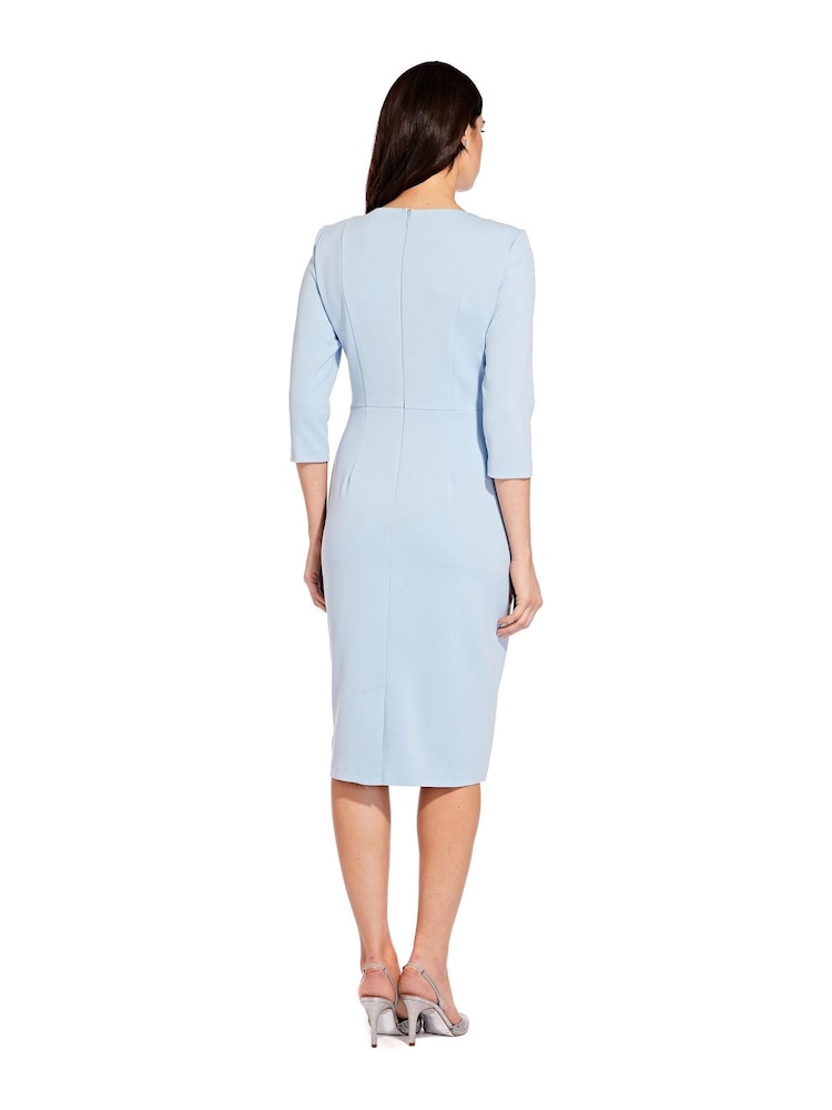 Adrianna Papell Blue Knit Crepe Tie Waist Sheath Dress - Image 2 of 3