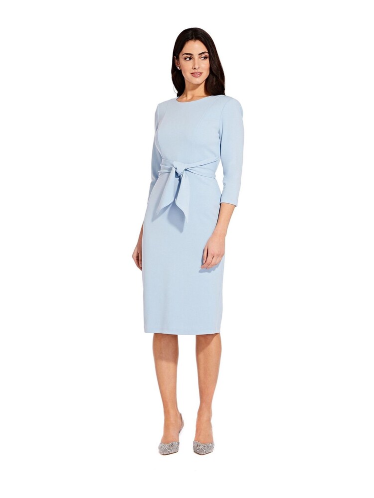 Adrianna Papell Blue Knit Crepe Tie Waist Sheath Dress - Image 3 of 3