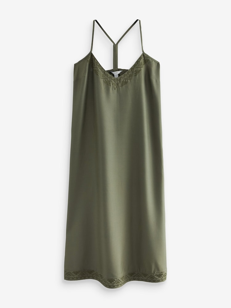 Bestickt/Khakigrün - Sommerliches Midi-Trägerkleid mit V-Ausschnitt und Ringerrücken - Bild 5 von 5 Bestickt/Khakigrün - Sommerliches Midi-Trägerkleid mit V-Ausschnitt und Ringerrücken - Bild 5 von 5