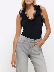 River Island Black Frill V-Neck Bodysuit - Image 3 of 6