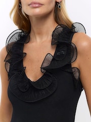 River Island Black Frill V-Neck Bodysuit - Image 4 of 6