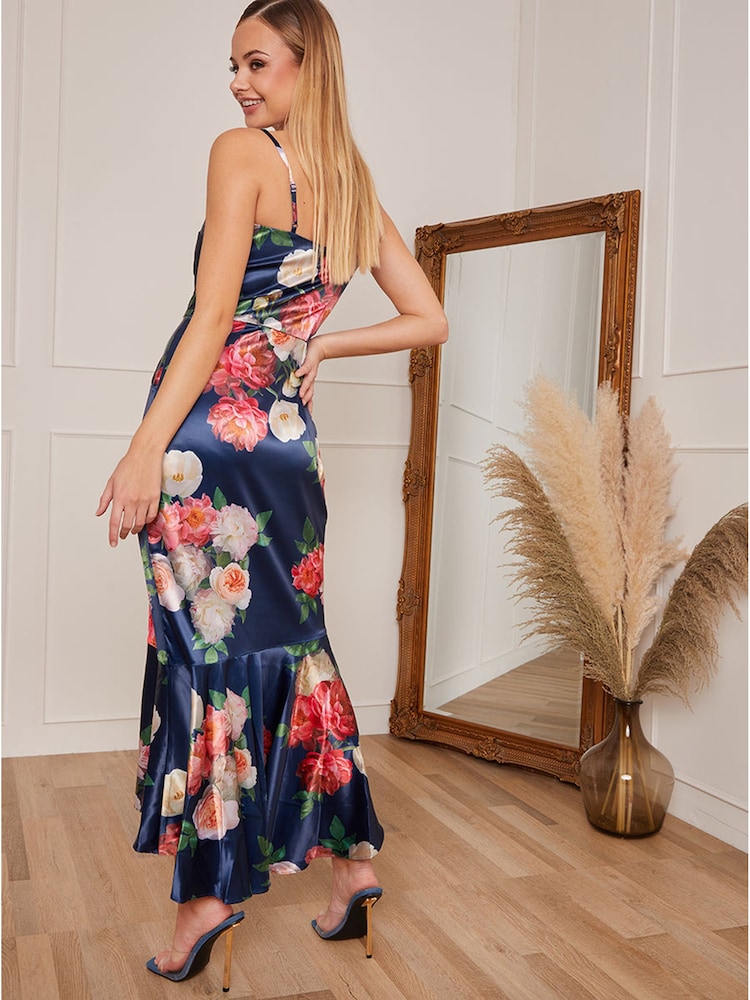 Chi Chi London Blue Petite Sleeveless Floral Print Midi Dress - Image 2 of 5