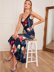 Chi Chi London Blue Petite Sleeveless Floral Print Midi Dress - Image 3 of 5