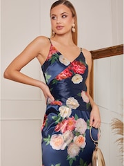 Chi Chi London Blue Petite Sleeveless Floral Print Midi Dress - Image 4 of 5