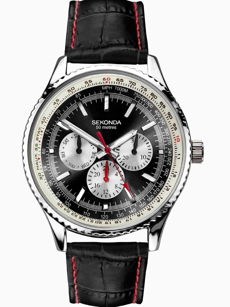 Sekonda Mens Black Leather Strap Watch - Image 1 of 6